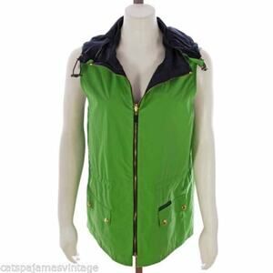 Vintage Lauren Ralph Lauren Reversible Hoodie Vest Sz M 38 Bust Green Blue